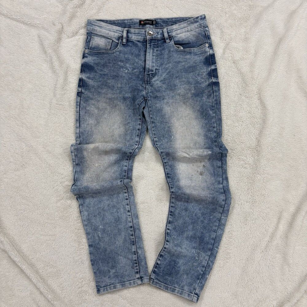 Southpole Skinny Jeans Mens 34x32 Washed Blue Faded Grunge Edgy Indie Y2K